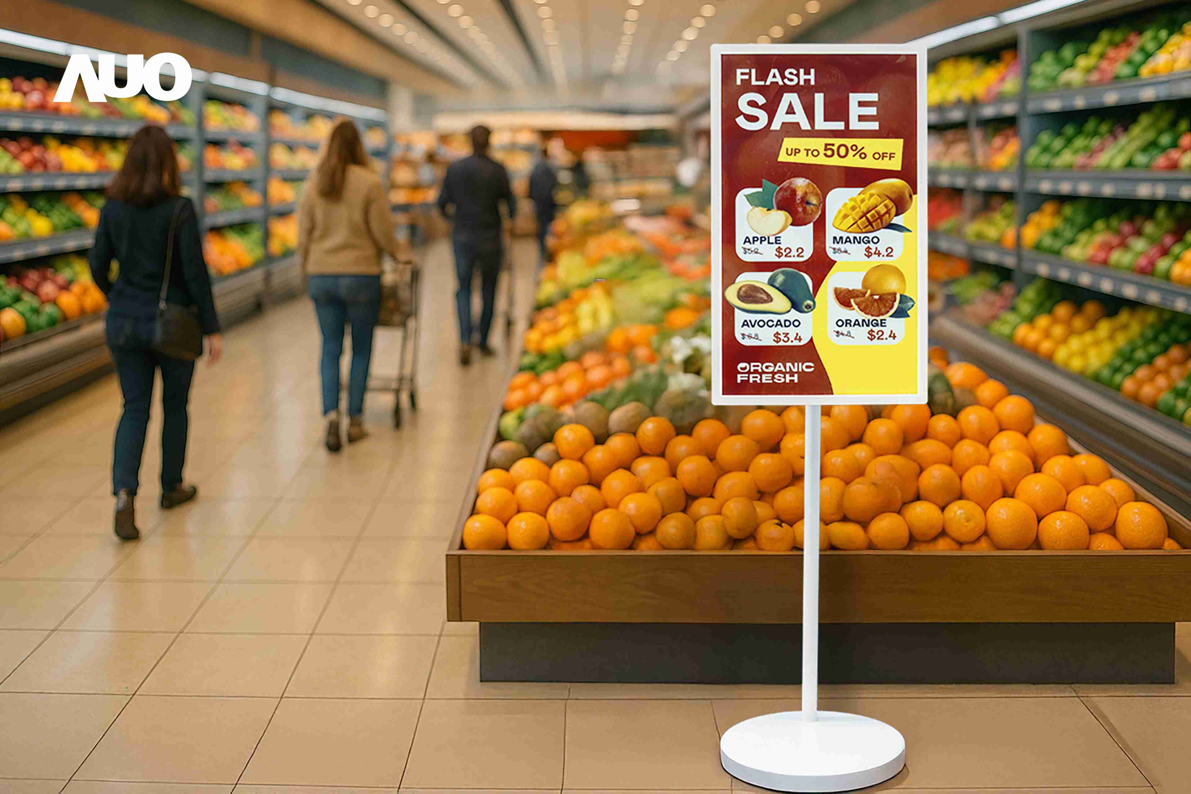 达擎首亮相低功耗、、全彩的〝aecoPost电子纸解决方案〞，，，，仅在更新画面时需要微量的电力驱动，，，，无需布建电线的便捷设计，，，使其可灵活应用、、、、随意置放，，并可透过云端或行动装置app，，，轻松管理及排程广告内容，，晋升店头营销利器。。。